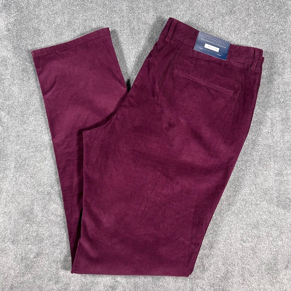 Holderness & Bourne Corduroy Pants Burgundy Red Tailored Fit Golf Mens 40x34 NWT